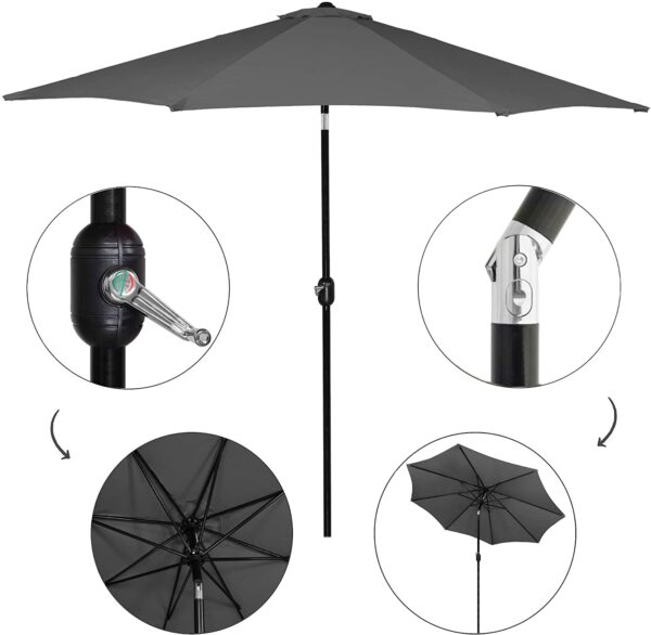 Umbrela terasa gradina, cu manivela si inclinare, GU200, diametru 300cm, gri antracit - Image 3