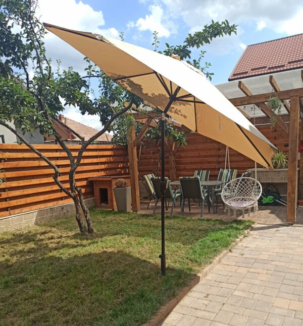 Umbrela terasa gradina, cu manivela si inclinare, diametru 300cm, Taupe - Image 6