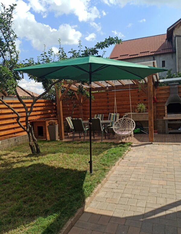 Umbrela terasa gradina, cu manivela si inclinare, GU24, diametru 300cm, Verde - Image 2