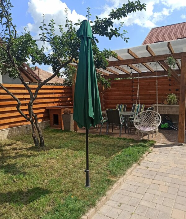 Umbrela terasa gradina, cu manivela si inclinare, GU24, diametru 300cm, Verde - Image 3