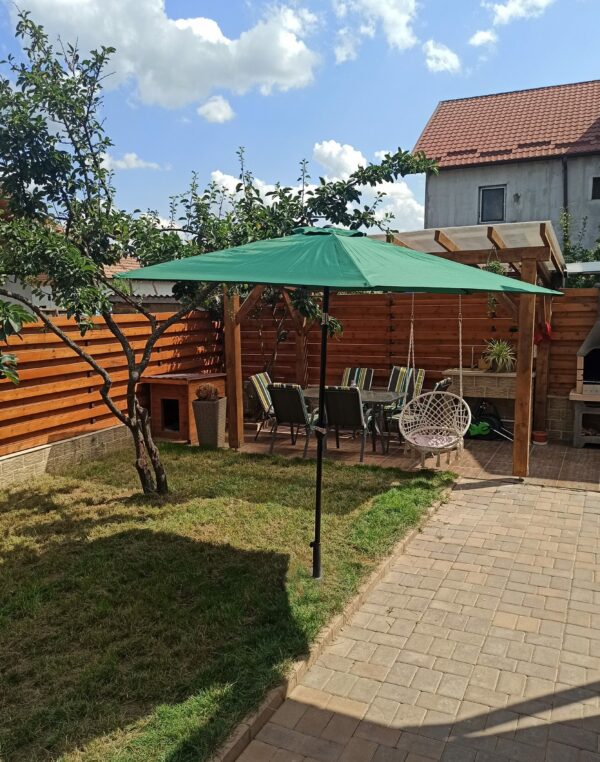 Umbrela terasa gradina, cu manivela si inclinare, GU24, diametru 300cm, Verde - Image 4