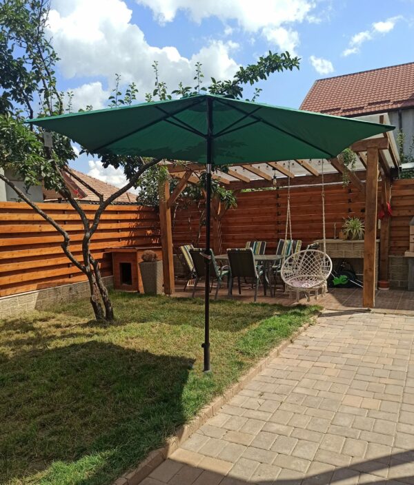 Umbrela terasa gradina, cu manivela si inclinare, GU24, diametru 300cm, Verde - Image 5