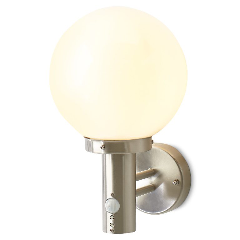 (DL) Lampa felinar exterior tip balon, cu senzor, soclu E27, 1x60 W, metal si sticla, argintie