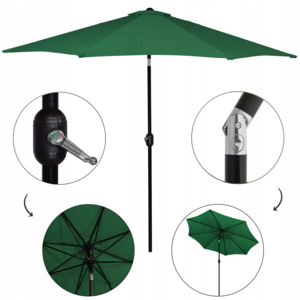 Umbrela terasa gradina, cu manivela si inclinare, GU24, diametru 300cm, Verde - Image 18
