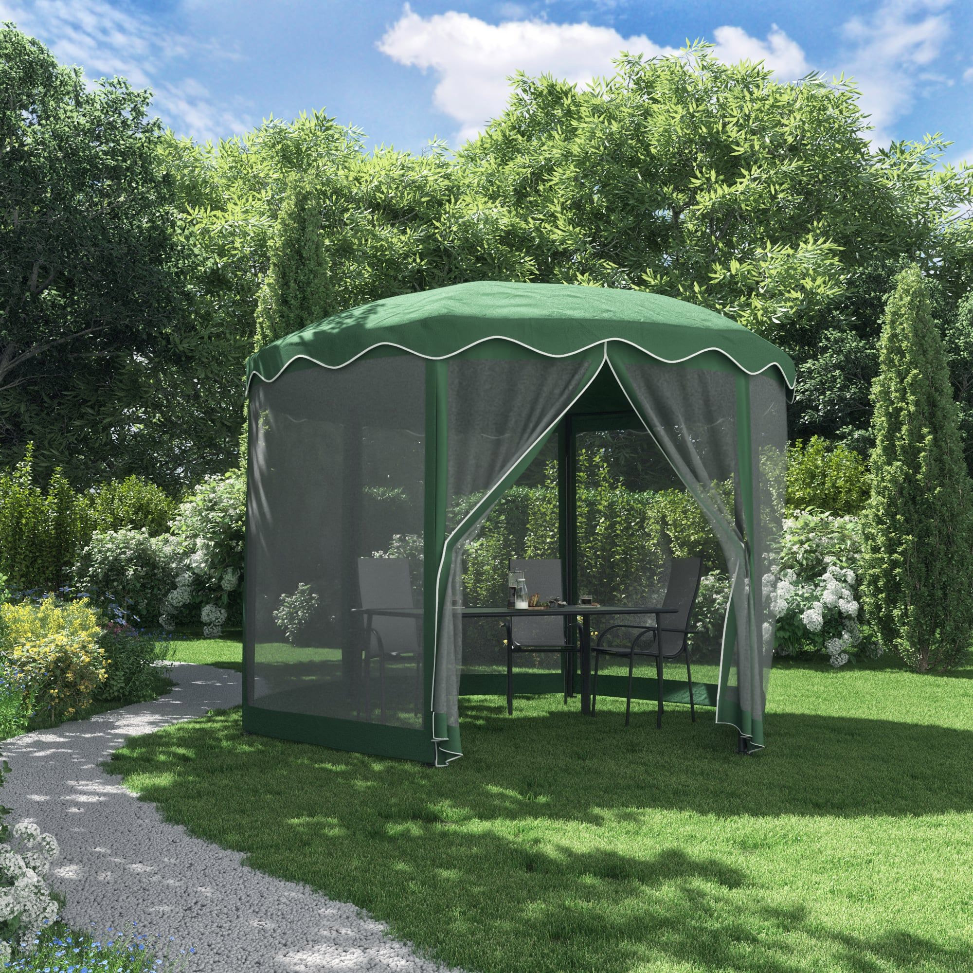 (DL) Pavilion de gradina cu plasa anti insecte si fermoar, hexagonal, 180cm, Verde - Image 3