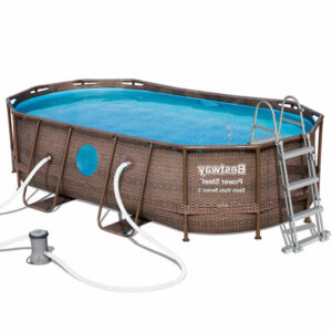 Piscina cadru metalic Bestway, 427x250x100 cm, 7.300 litri, model Rattan Swim VISTA 2 toate accesoriile incluse