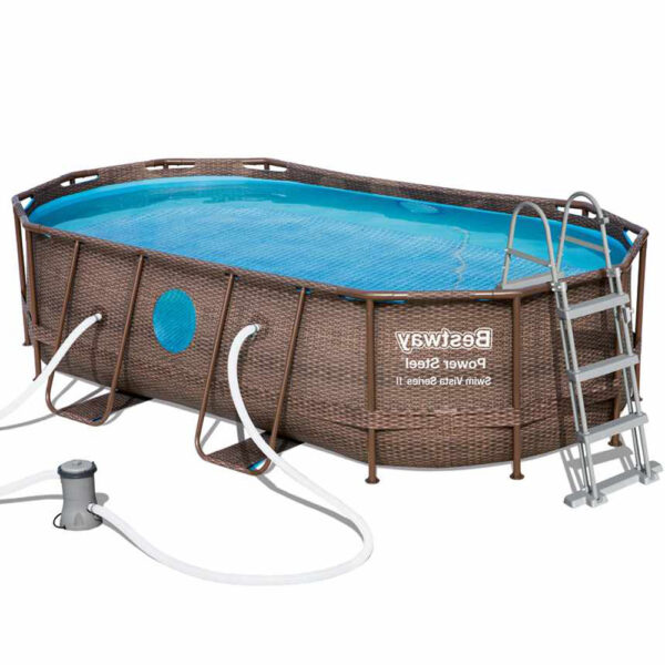 Piscina cadru metalic Bestway, 427x250x100 cm, 7.300 litri, model Rattan Swim VISTA 2 toate accesoriile incluse