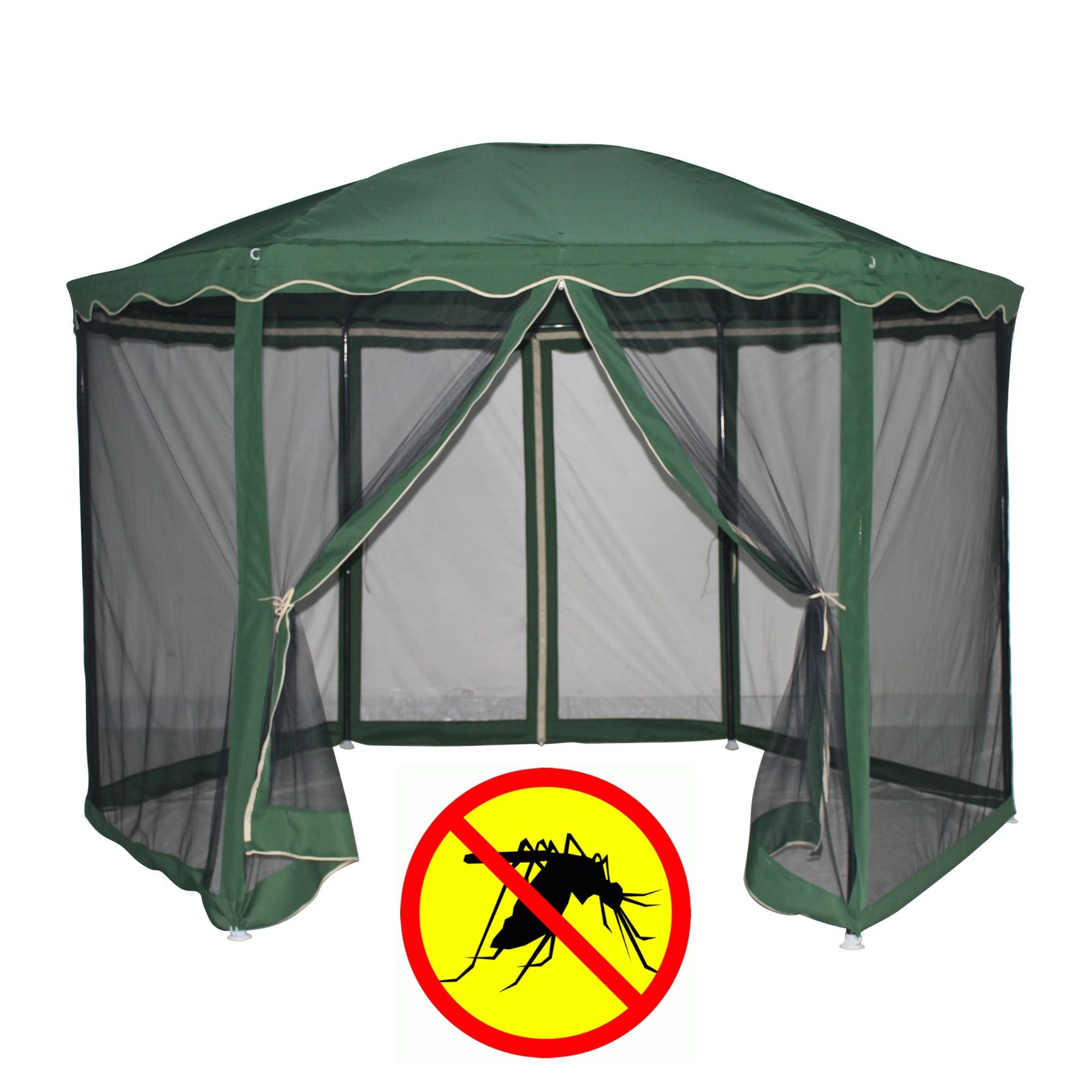 (DL) Pavilion de gradina cu plasa anti insecte si fermoar, hexagonal, 180cm, Verde - Image 2