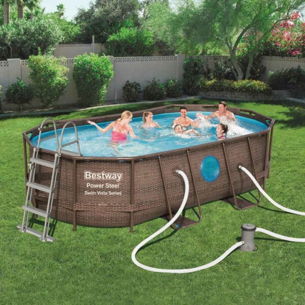 Piscina cadru metalic Bestway, 427x250x100 cm, 7.300 litri, model Rattan Swim VISTA 2 toate accesoriile incluse - Image 2