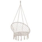 Scaun rotund tip leagan suspendat pentru casa sau gradina, cu franjuri, 150kg, bej