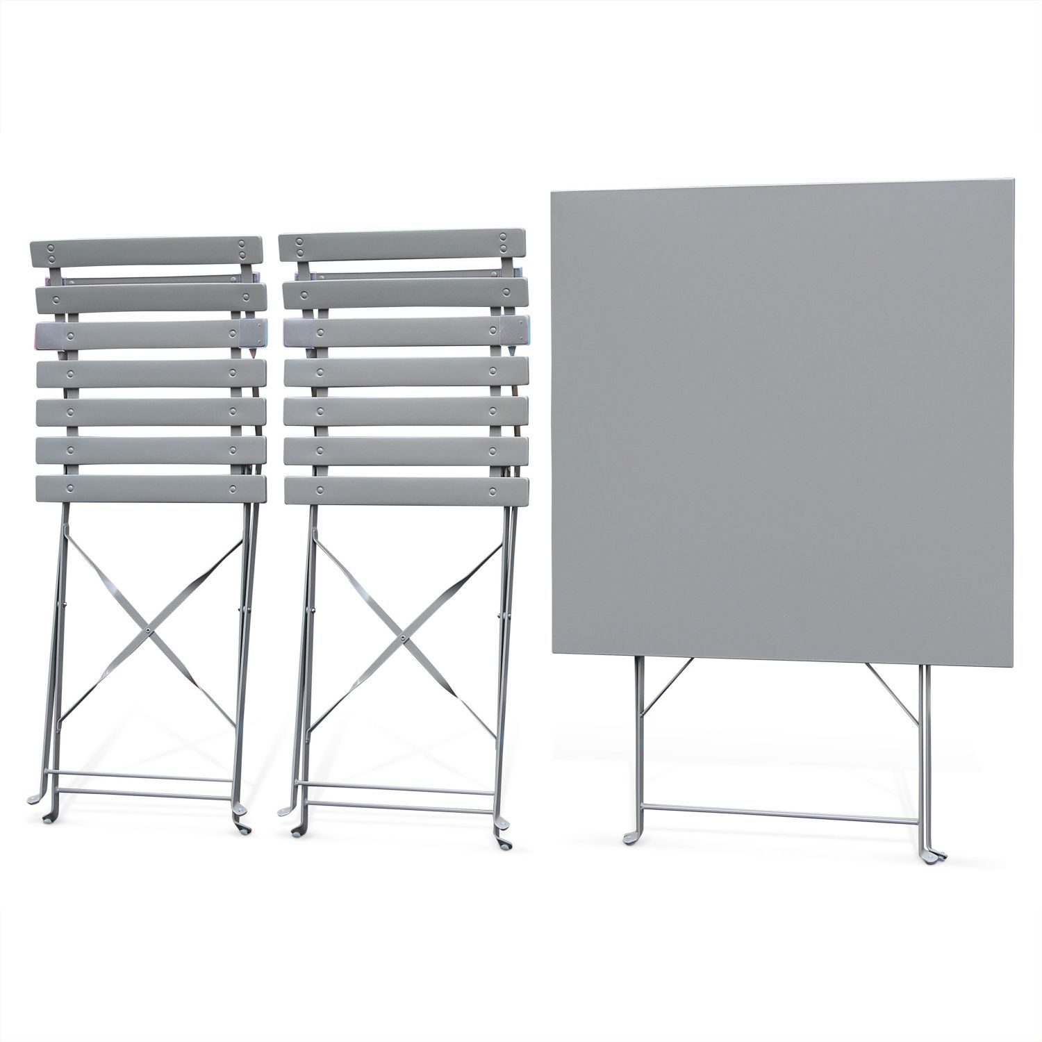(DL) Set mobilier gradina/terasa/balcon Sersimo Metal, masa, 2 scaune, otel, gri - Image 4