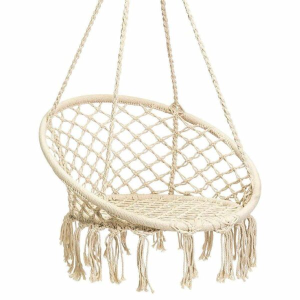 Scaun rotund Sersimo tip leagan suspendat cu perna Super Confort Plus, casa sau gradina, bej - Image 3