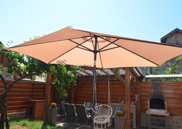 Umbrela terasa gradina, Sersimo Santorini, cu manivela si inclinare, rotunda 270cm, crem - Image 5