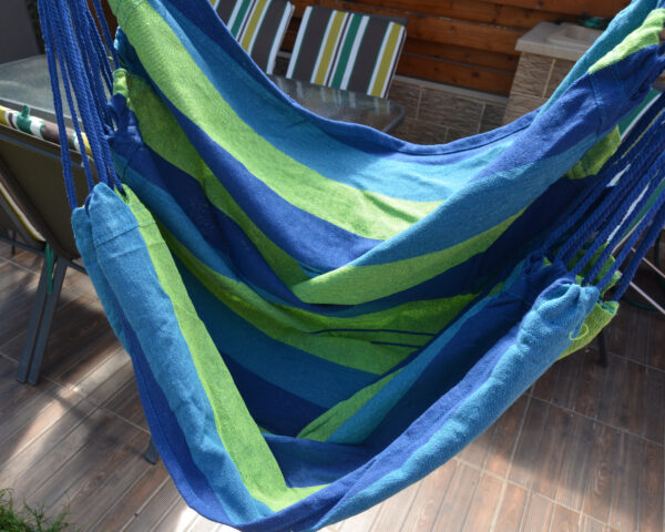 Hamac tip leagan suspendat pentru casa sau gradina, albastru-verde, 130x100cm, 150kg - Image 12
