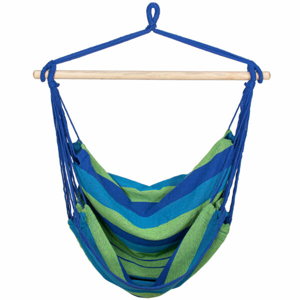 Hamac tip leagan suspendat pentru casa sau gradina, albastru-verde, 130x100cm, 150kg - Image 2