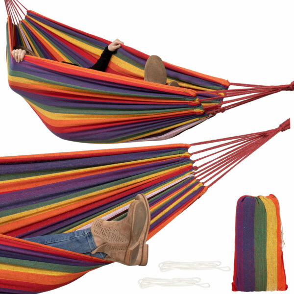 Hamac doua persoane, Sersimo, 100% Bumbac 200x150 cm, multicolor orange - Image 16