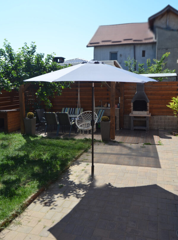 Umbrela terasa gradina, Sersimo Santorini, cu manivela si inclinare, rotunda 270cm, Gri - Image 3