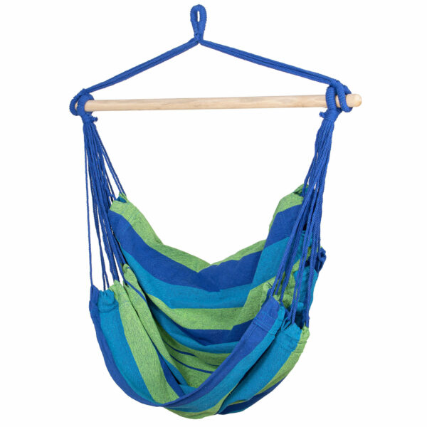 Hamac tip leagan suspendat pentru casa sau gradina, albastru-verde, 130x100cm, 150kg - Image 3