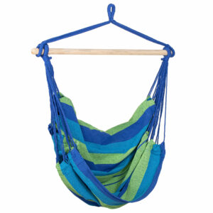 Hamac tip leagan suspendat pentru casa sau gradina, albastru-verde, 130x100cm, 150kg