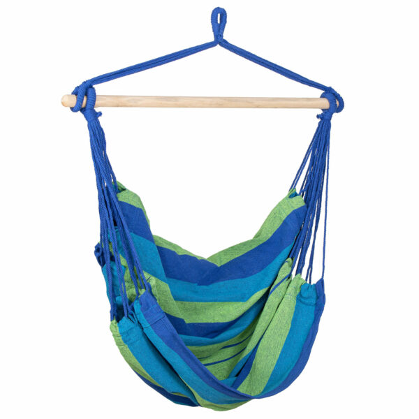 Hamac tip leagan suspendat pentru casa sau gradina, albastru-verde, 130x100cm, 150kg