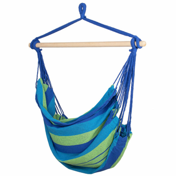 Hamac tip leagan suspendat pentru casa sau gradina, albastru-verde, 130x100cm, 150kg - Image 4