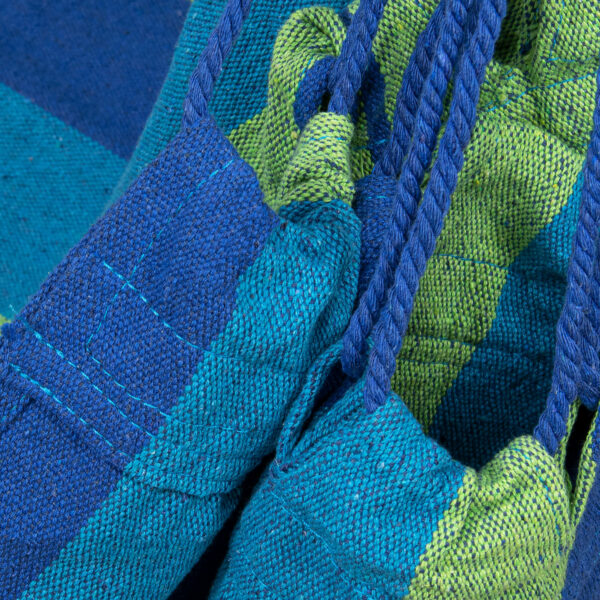 Hamac tip leagan suspendat pentru casa sau gradina, albastru-verde, 130x100cm, 150kg - Image 7