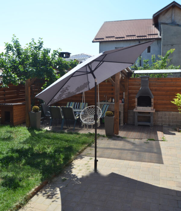 Umbrela terasa gradina, Sersimo Santorini, cu manivela si inclinare, rotunda 270cm, Gri - Image 7