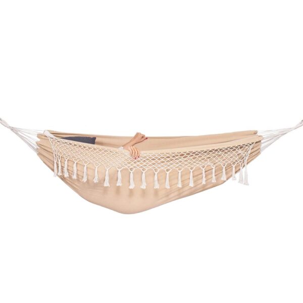 Kétszemélyes függőágy rojtokkal és 2 párnával, 200kg, 200×150 cm, krém