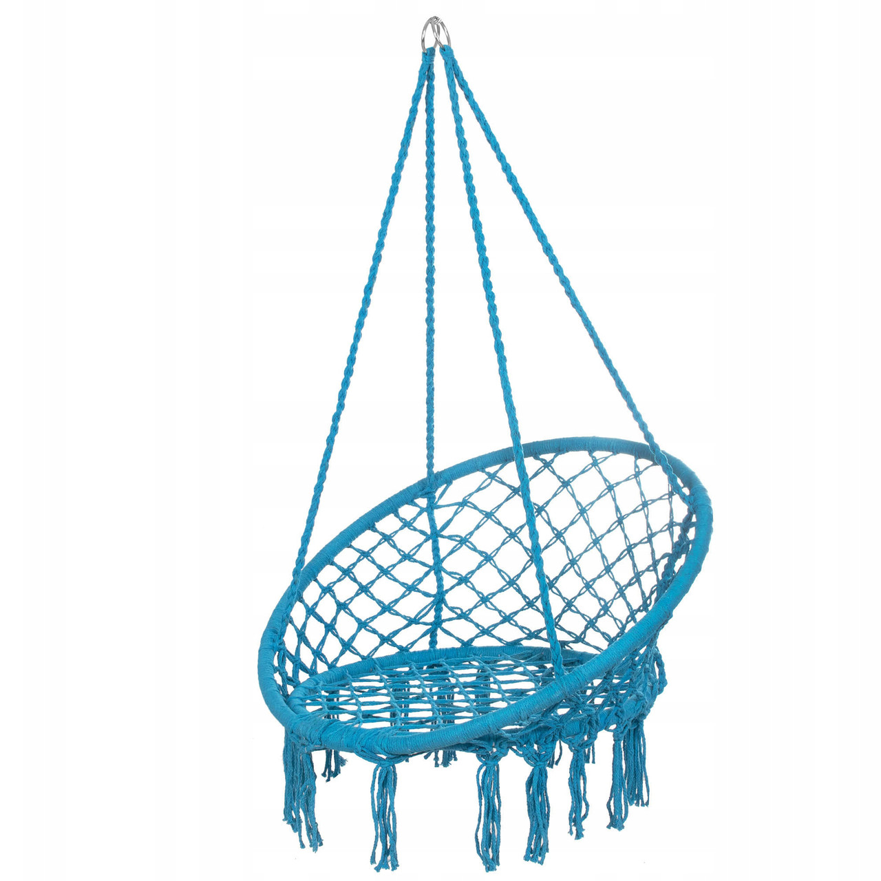 (DL) Scaun rotund tip leagan suspendat pentru casa sau gradina SPR25, cu franjuri, 150kg, albastru - Image 3