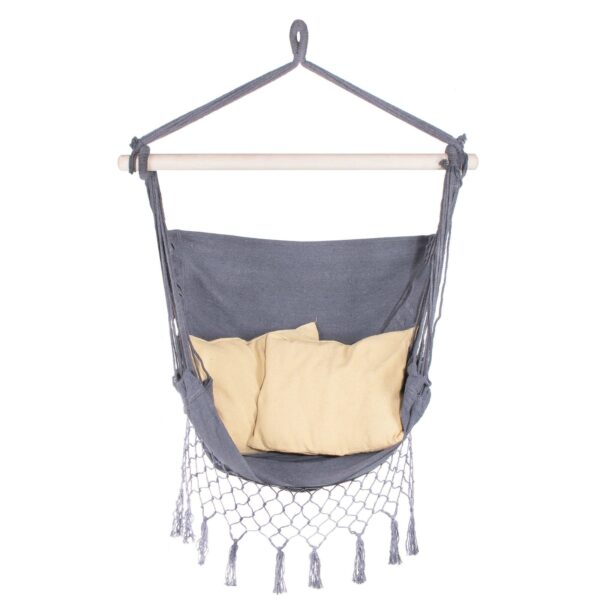 Hamac tip leagan suspendat pentru casa sau gradina HM12, gri inchis cu perne, 130x100cm, 150kg - Image 7