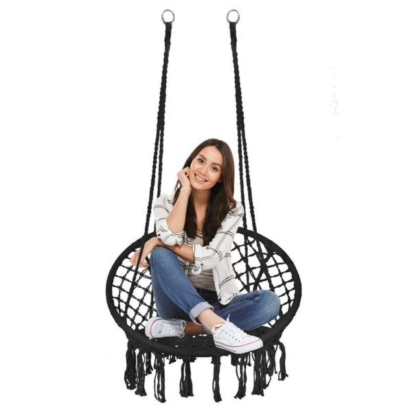 Függőfotel otthonra vagy kertbe, rojtokkal, 150kg, fekete - Image 7