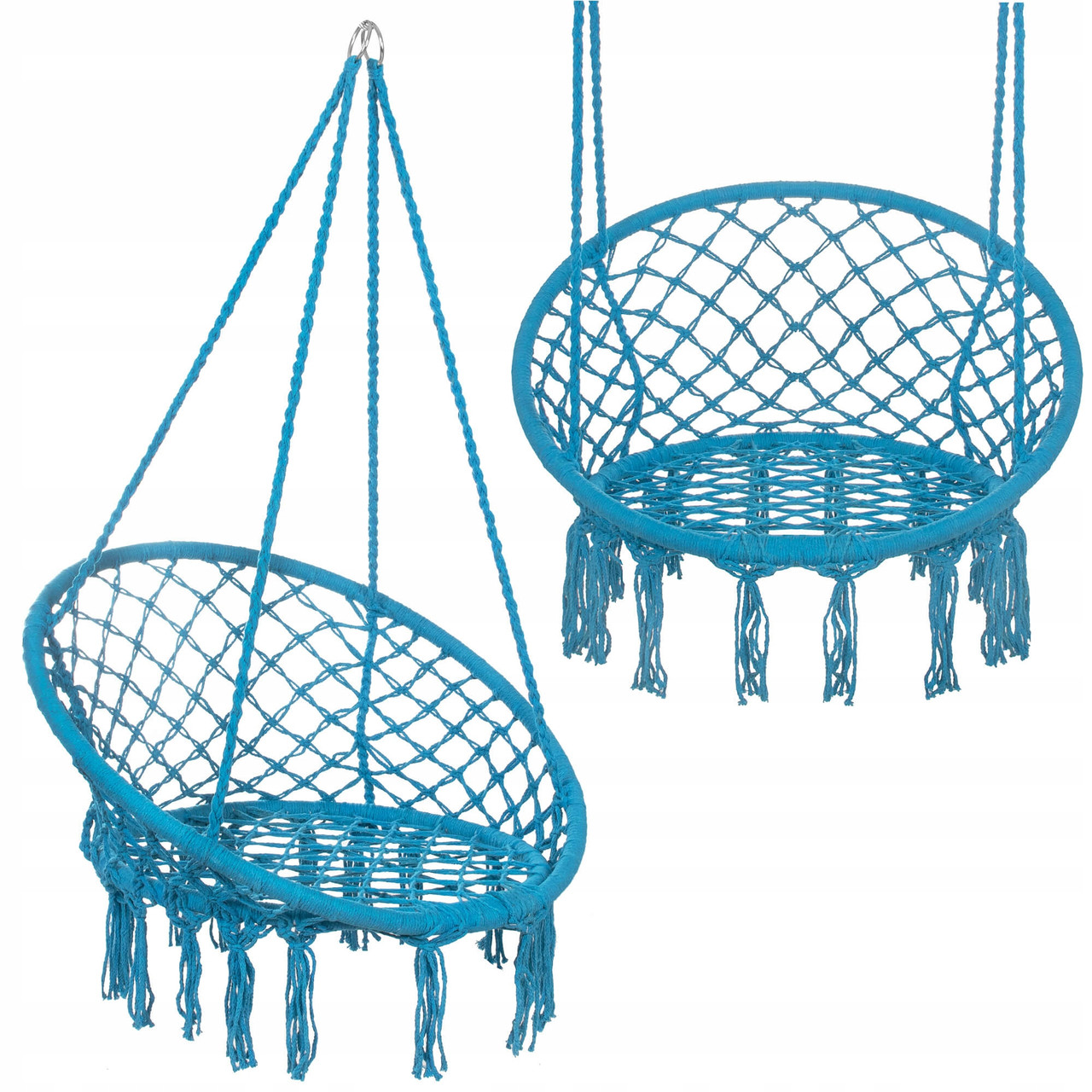 (DL) Scaun rotund tip leagan suspendat pentru casa sau gradina SPR25, cu franjuri, 150kg, albastru - Image 4