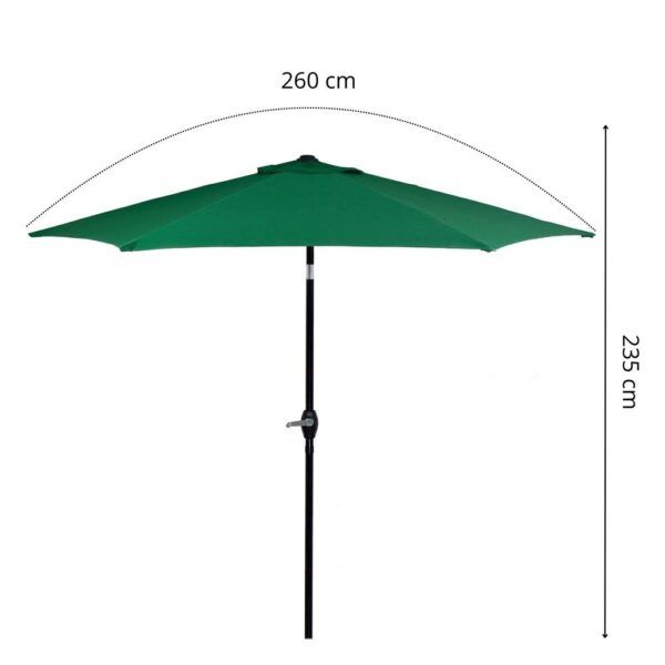 Kerti terasz esernyő, fogantyús és dönthető, átmérője 250 cm, zöld - Image 10