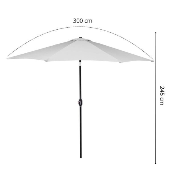Kerti terasz esernyő, fogantyús és dönthető, átmérője 300cm, világosszürke - Image 2