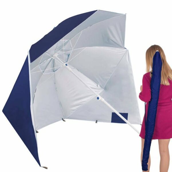 Umbrela tip cort de plaja XXL, cu 2 pereti laterali, BU15S, inaltime reglabila 140-220 cm, albastru inchis - Image 3