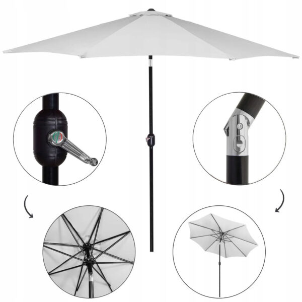 Umbrela terasa gradina, cu manivela si inclinare, GU20E, diametru 300cm, Argintiu - Image 4