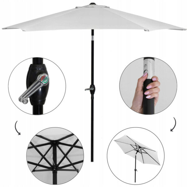 Umbrela terasa gradina, cu manivela si inclinare, GU12E, diametru 260cm, Gri - Image 4