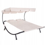 (DL) Sezlong pat dublu cu umbrela Sersimo GF21S, otel/poliester, 200x180x120 cm, crem