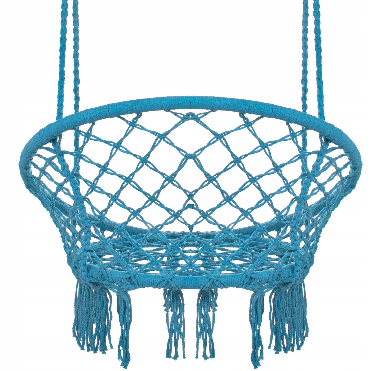 (DL) Scaun rotund tip leagan suspendat pentru casa sau gradina SPR25, cu franjuri, 150kg, albastru - Image 7