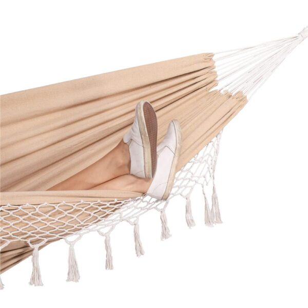 Kétszemélyes függőágy rojtokkal és 2 párnával, 200kg, 200×150 cm, krém - Image 5