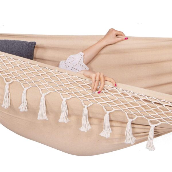 Kétszemélyes függőágy rojtokkal és 2 párnával, 200kg, 200×150 cm, krém - Image 7