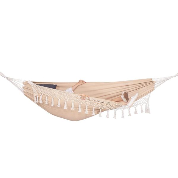 Kétszemélyes függőágy rojtokkal és 2 párnával, 200kg, 200×150 cm, krém - Image 9