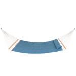 Hamac Dublu cu Bara Stabilizatoare din Lemn, HM57, Capacitate 250kg, 200x140cm, albastru