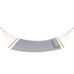 Hamac Dublu cu Bara Stabilizatoare din Lemn, HM55, Capacitate 250kg, 200x140cm, gri