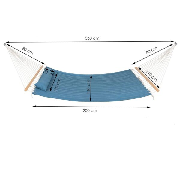 Hamac Dublu cu Bara Stabilizatoare din Lemn, HM57, Capacitate 250kg, 200x140cm, albastru - Image 10