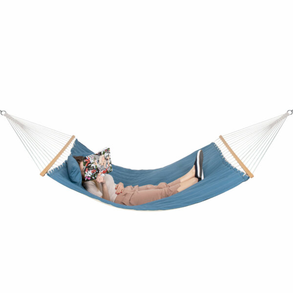 Hamac Dublu cu Bara Stabilizatoare din Lemn, HM57, Capacitate 250kg, 200x140cm, albastru - Image 2