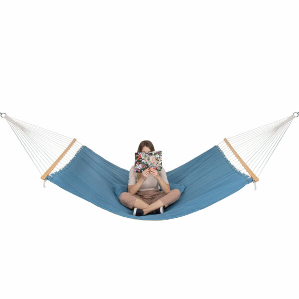 Hamac Dublu cu Bara Stabilizatoare din Lemn, HM57, Capacitate 250kg, 200x140cm, albastru - Image 3