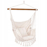 Függőfotel otthonra vagy a kertbe HM22, krémszínű párnákkal, 130x100cm, 150kg