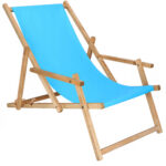 (DL) Sezlong cu brate pliabil din lemn de fag impregnat SERSIMO DC6BLU38, 120kg, albastru