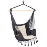 Függesztett hinta függőágy otthonra vagy kertre HM44, sötétszürke párnákkal, 130x100cm, 150kg